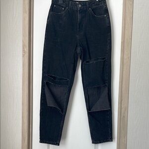 Topshop Moto Black Mom Denim Jeans Heavily Torn Knees